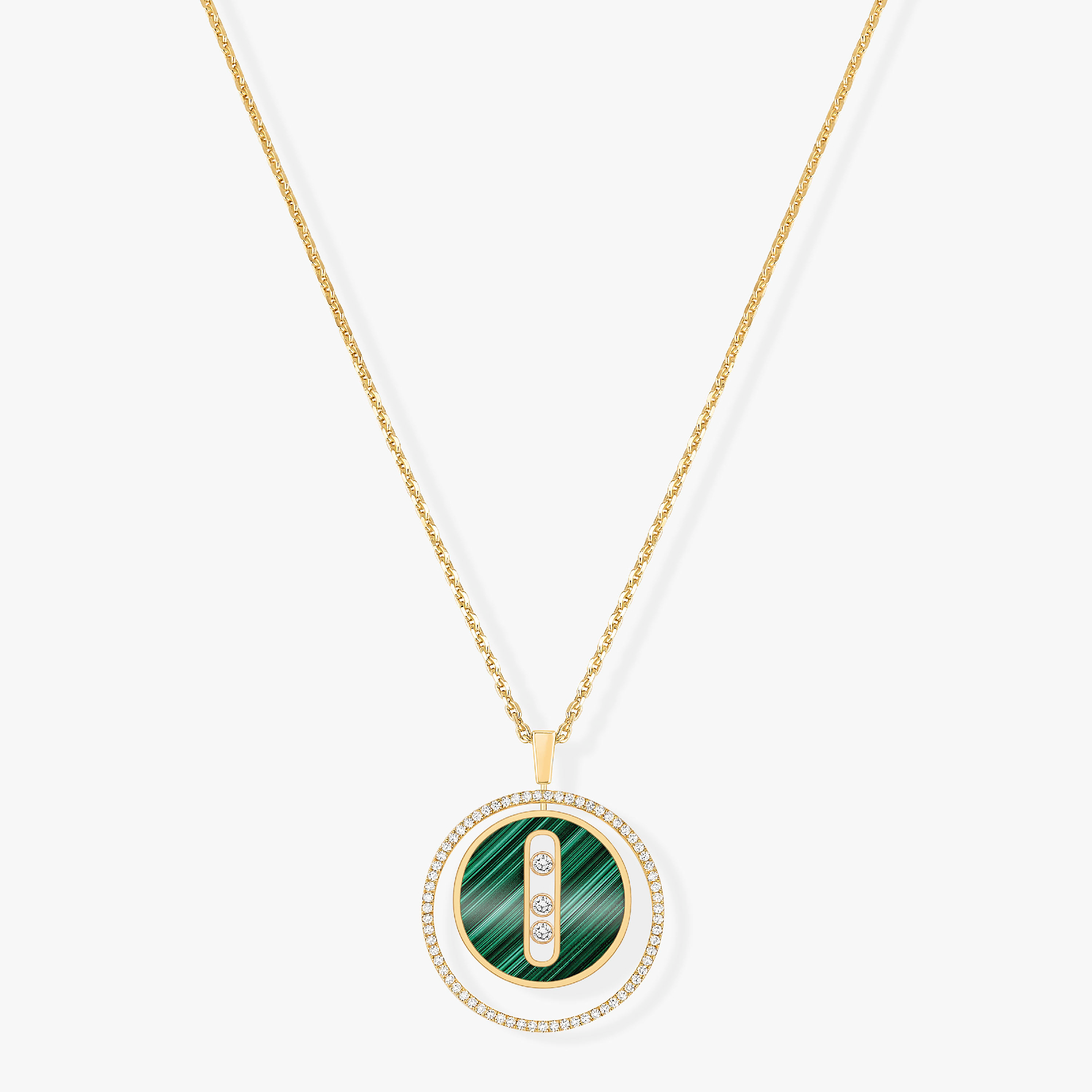 [Imperial Jewelrys]LUCKY MOVE 3 DIAMOND MALACHITE GOLD DIAMOND NECKLACE