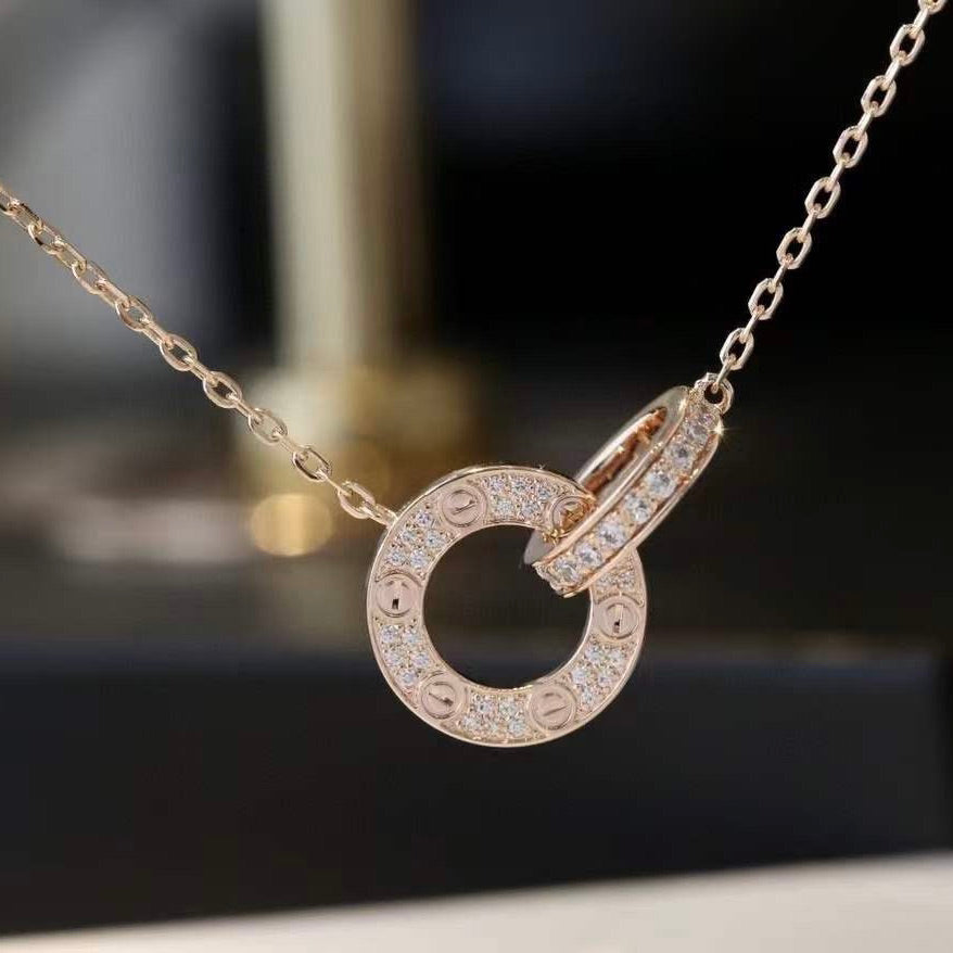 ¡®Lumi¡¯LOVE 7.6MM NECKLACE ROSE GOLD AND SILVER  FULL DIAMOND
