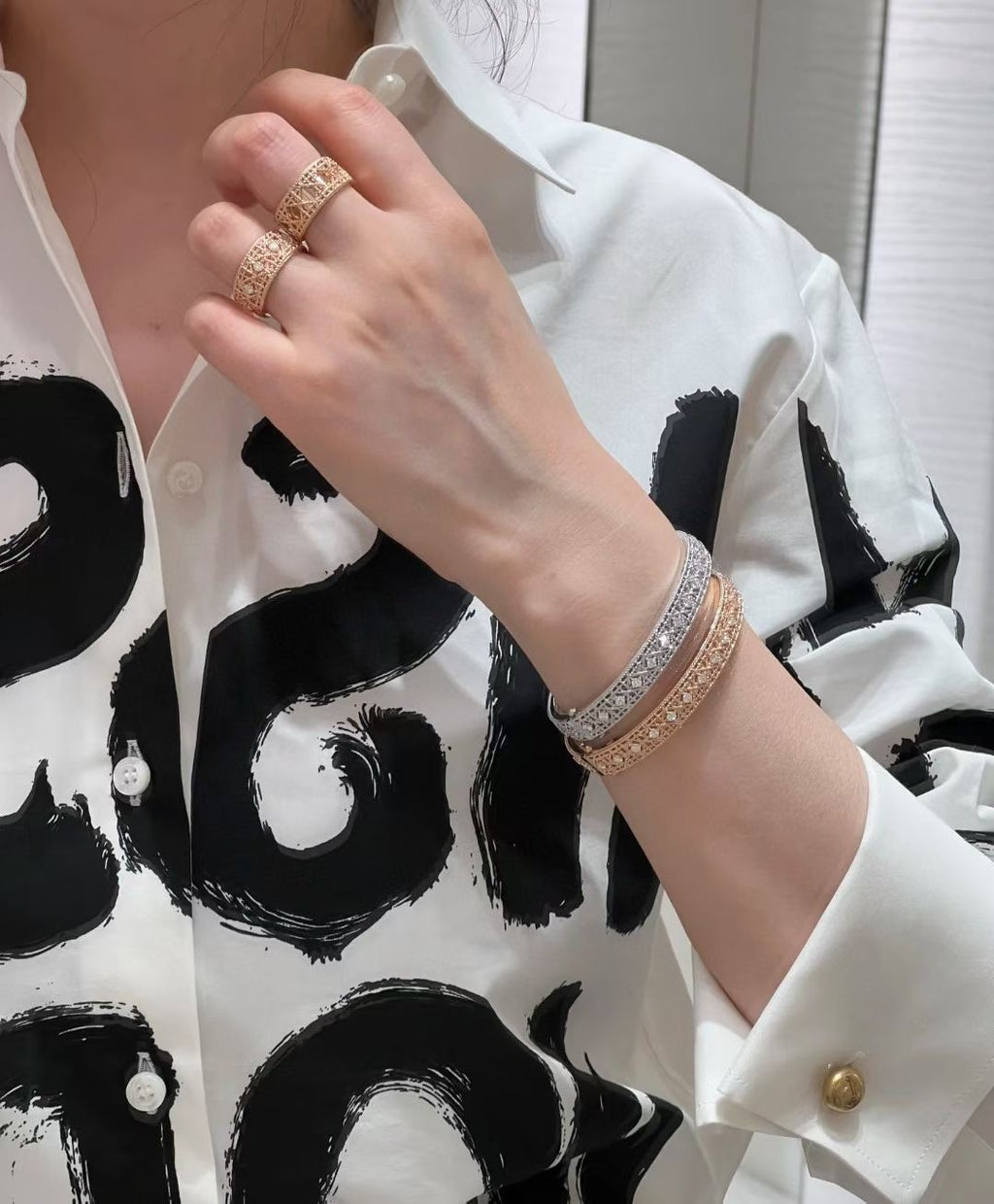 [Lumi Jewelry]2026 WOVEN-PATTERN BRACELET SET WITH FULL DIAMOND INLAY THREE-COLORS