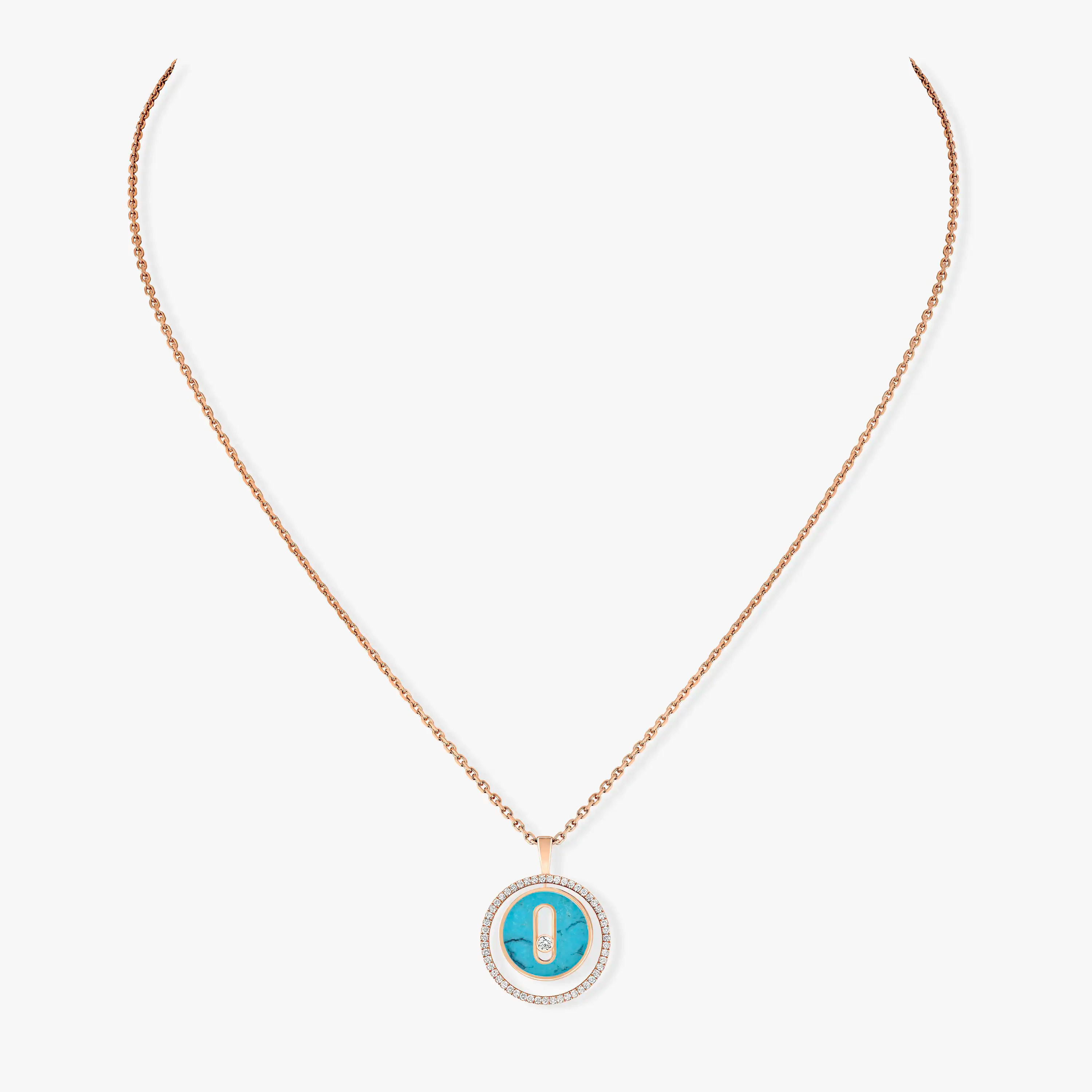 [Imperial Jewelrys]LUCKY MOVE 1 DIAMOND TURQUOISE PINK GOLD DIAMOND NECKLACE