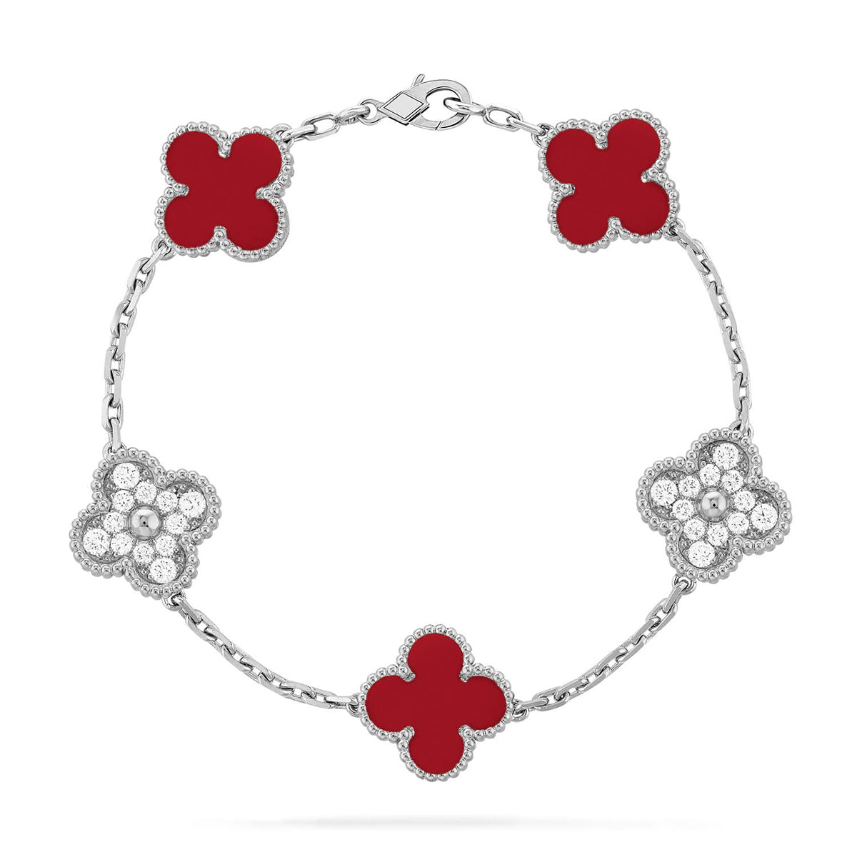 [Lumi jewelry] CLOVER 5 MOTIF RED CORNELIAN BRACELET COLLECTION