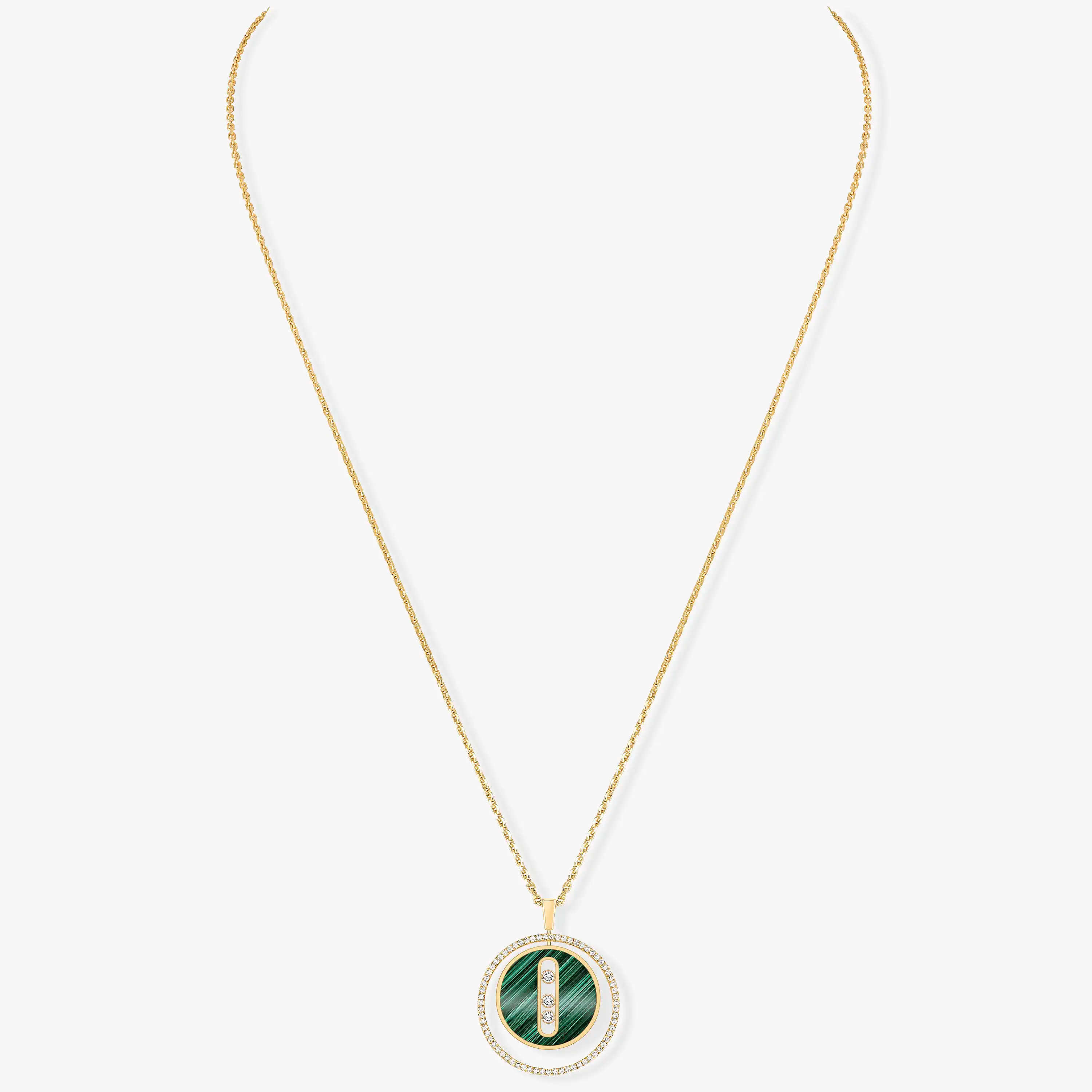 [Imperial Jewelrys]LUCKY MOVE 3 DIAMOND MALACHITE GOLD DIAMOND NECKLACE