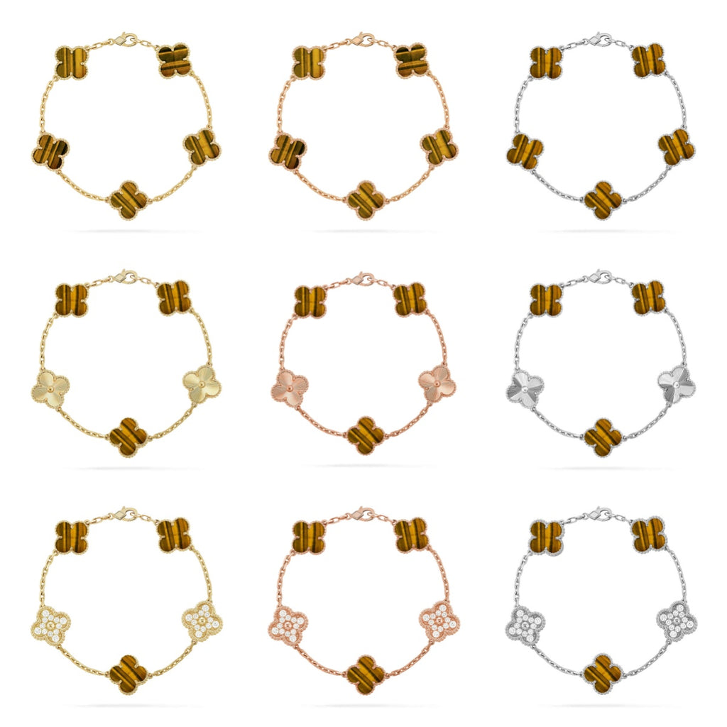 [Lumi jewelry] CLOVER 5 MOTIFS TIGER EYE BRACELET COLLECTION