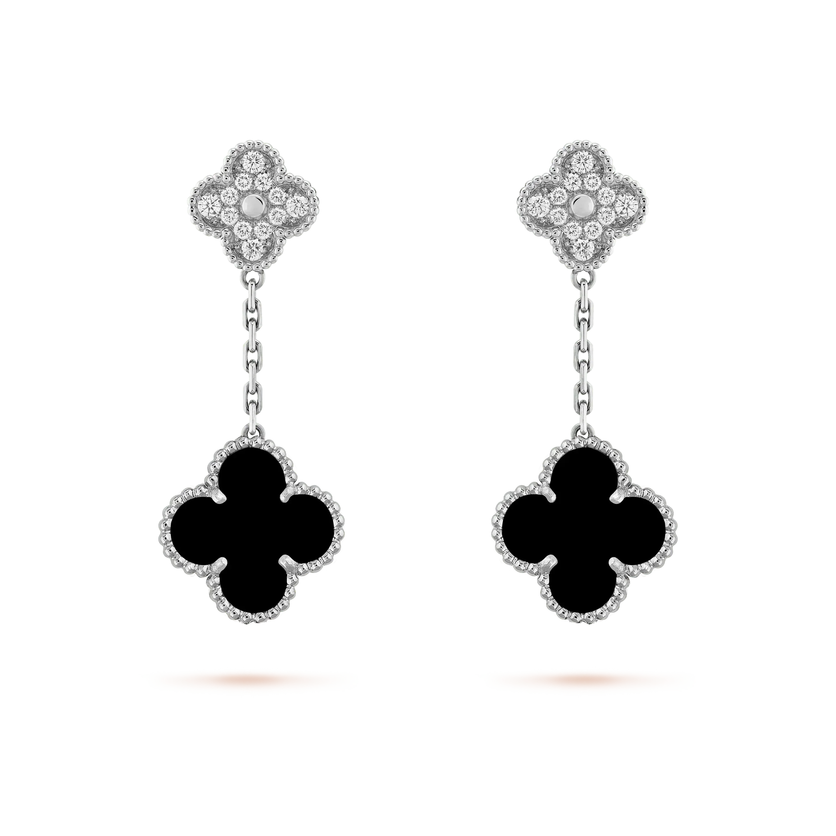 ¡®Lumi¡¯CLOVER 2 MOTIFS  DIAMOND ONYX EARRINGS SILVER