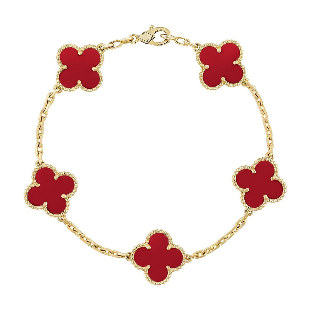 [Lumi]New  CLOVER 5 MOTIF RED CORNELIAN BRACELET COLLECTION