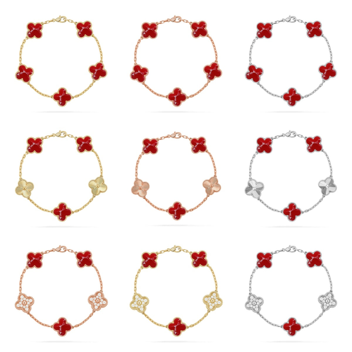 [Lumi jewelry] CLOVER 5 MOTIF RED CORNELIAN BRACELET COLLECTION