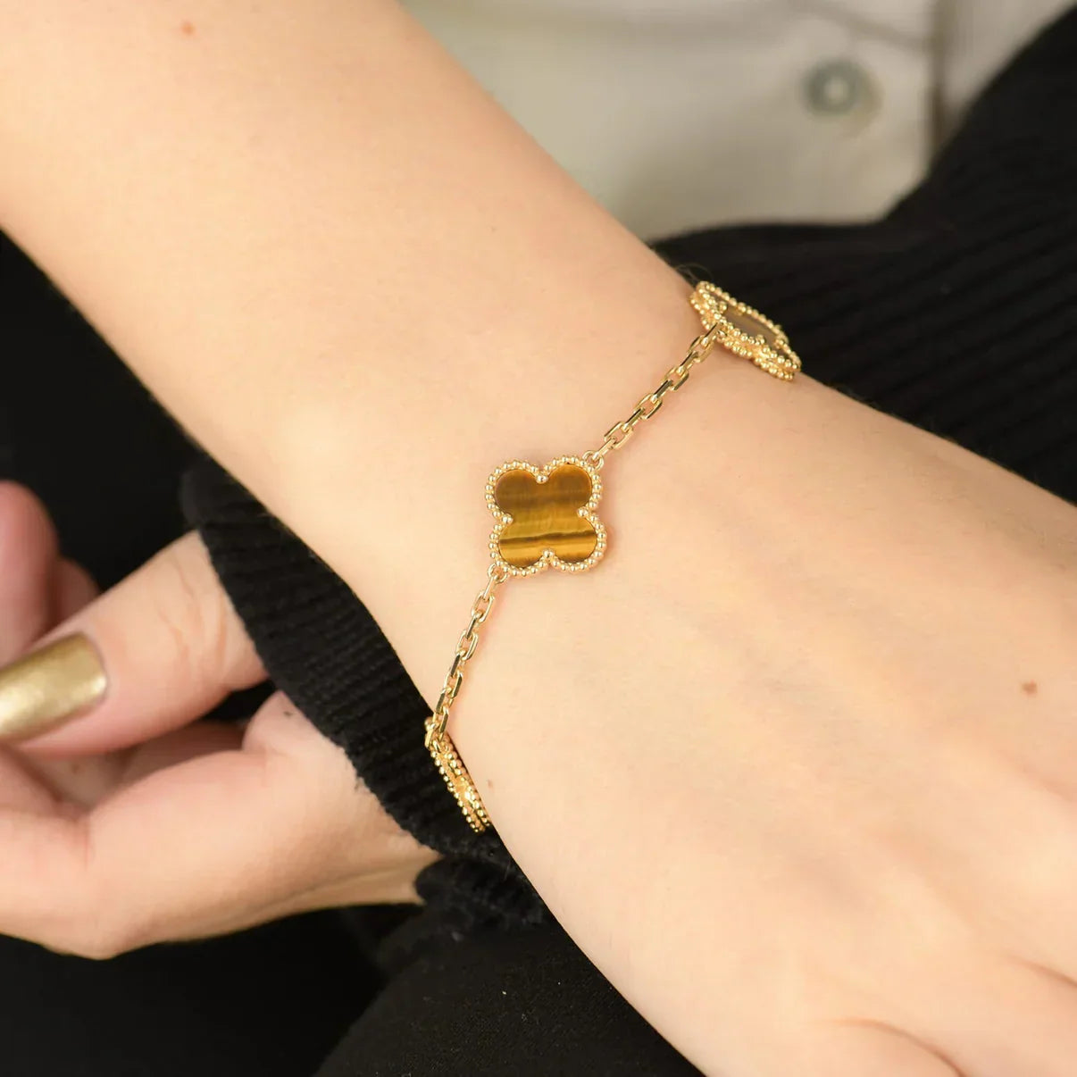 [Lumi]New  CLOVER 5 MOTIFS TIGER EYE BRACELET COLLECTION