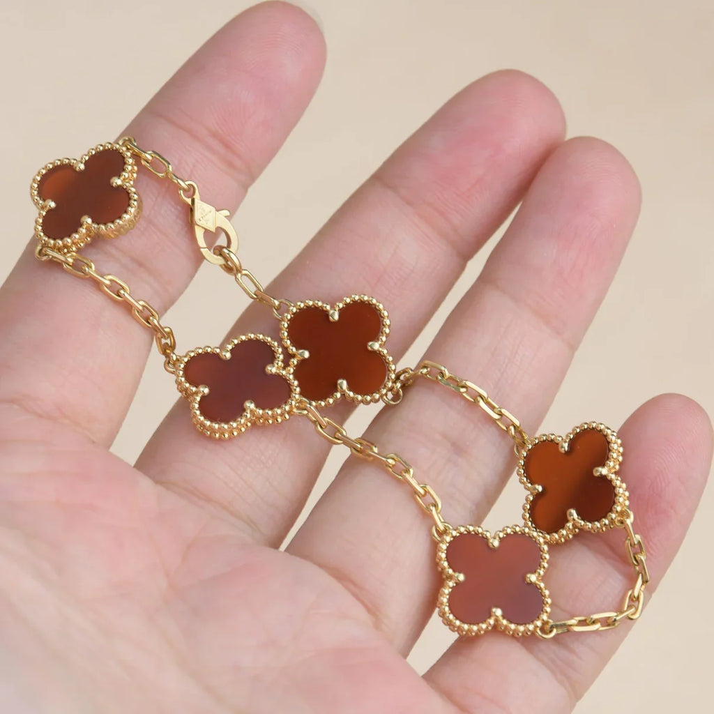 [Lumi jewelry] CLOVER 5 MOTIF RED CORNELIAN BRACELET COLLECTION