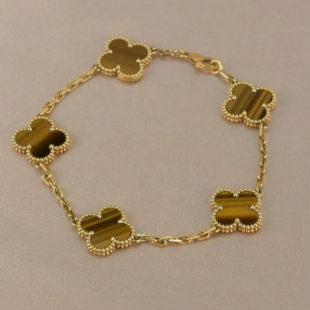 [Lumi jewelry] CLOVER 5 MOTIFS TIGER EYE BRACELET COLLECTION