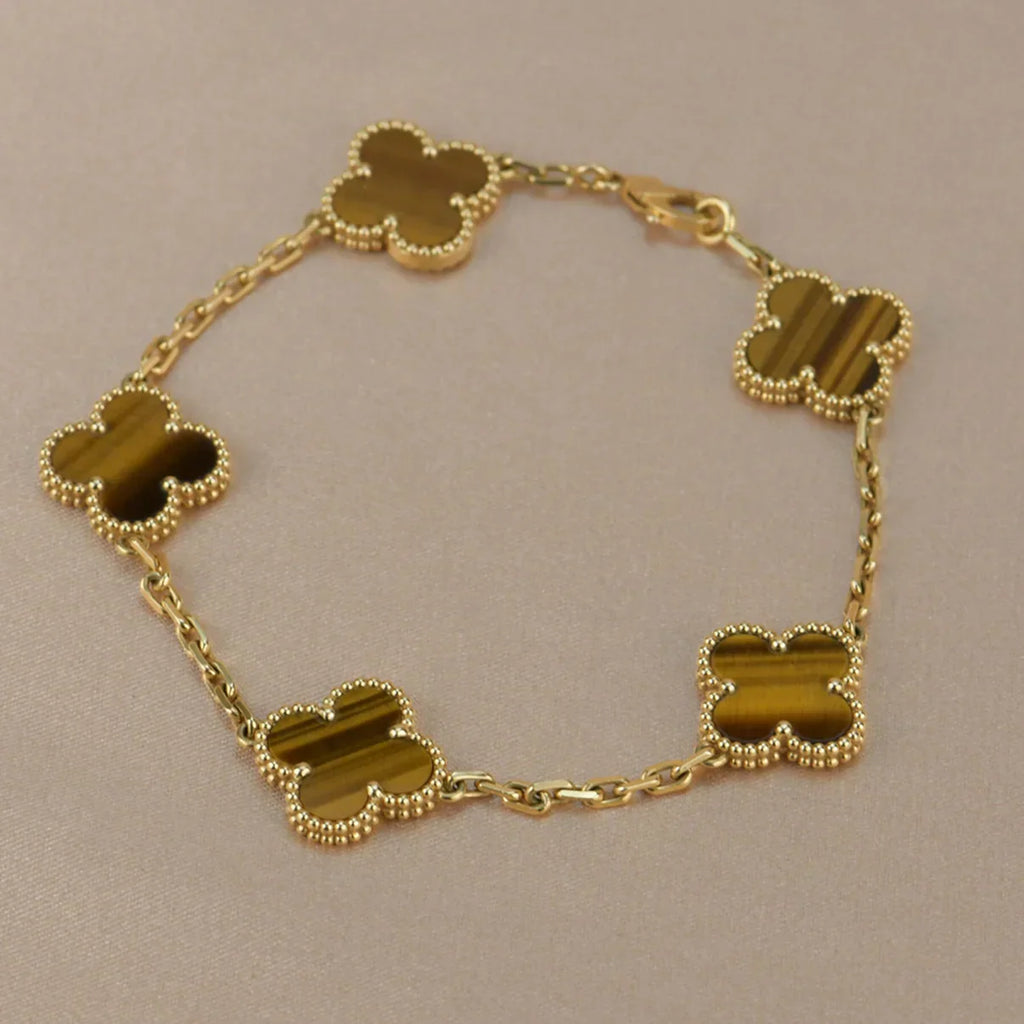 [Lumi]New  CLOVER 5 MOTIFS TIGER EYE BRACELET COLLECTION