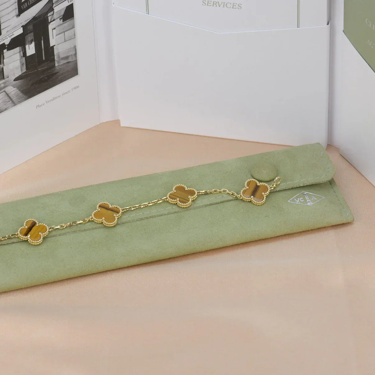 [Lumi]New  CLOVER 5 MOTIFS TIGER EYE BRACELET COLLECTION