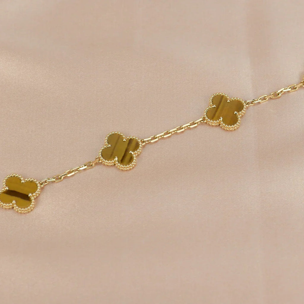 [Lumi]New  CLOVER 5 MOTIFS TIGER EYE BRACELET COLLECTION