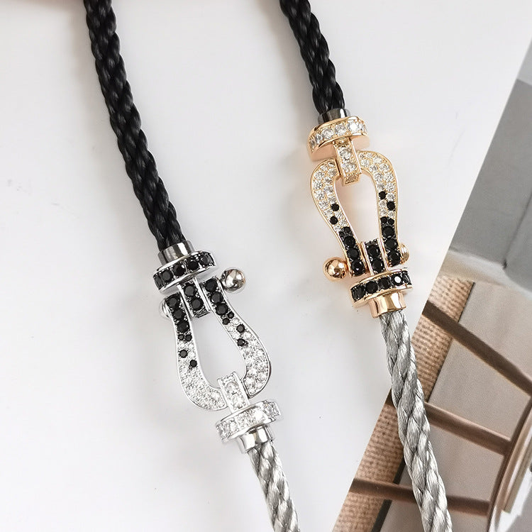 ¡®Lumi¡¯FORCE LARGE HORSESHOE BLACK WHITE DIAMOND BRACELET SILVER