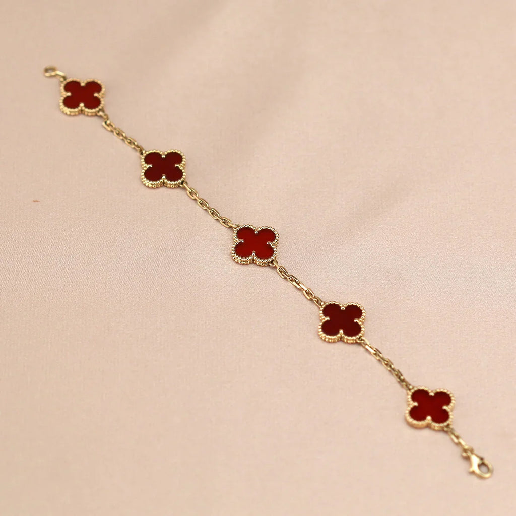 [Lumi jewelry] CLOVER 5 MOTIF RED CORNELIAN BRACELET COLLECTION
