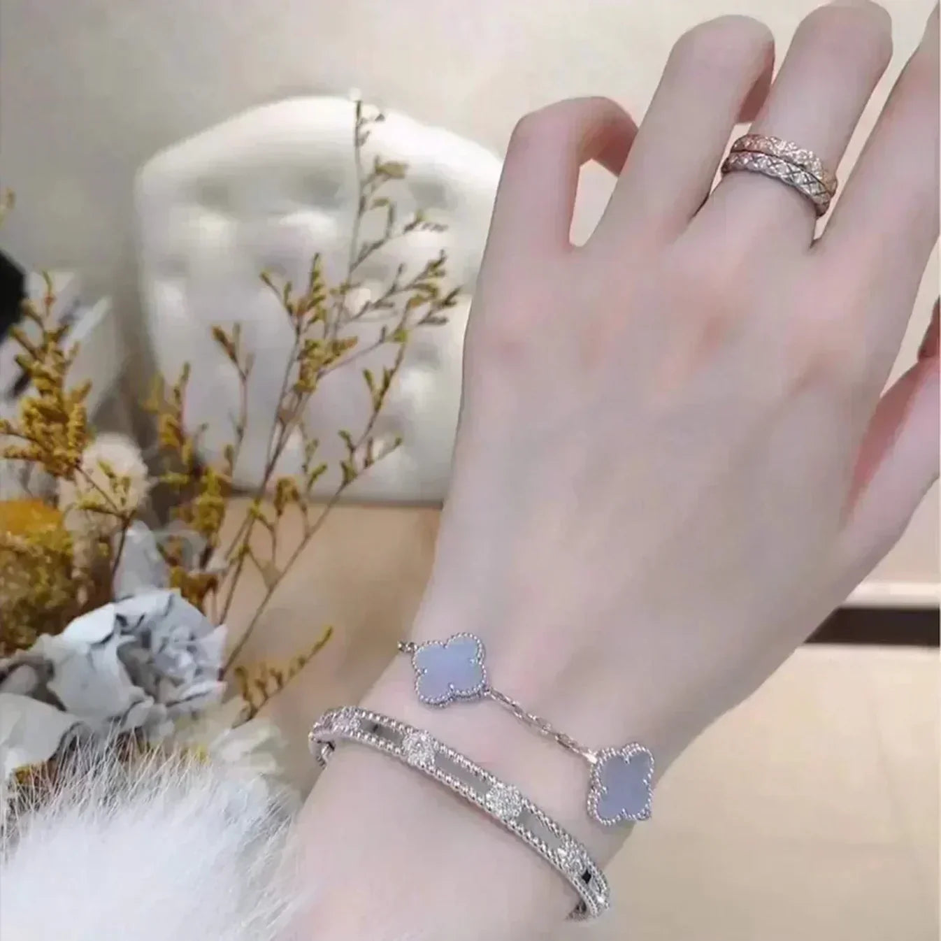 [Lumi jewelry] CLOVER 5 MOTIF PURPLE CHALCEDONY BRACELET COLLECTION