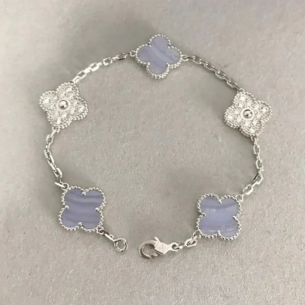[Lumi]New  CLOVER 5 MOTIF PURPLE CHALCEDONY BRACELET COLLECTION