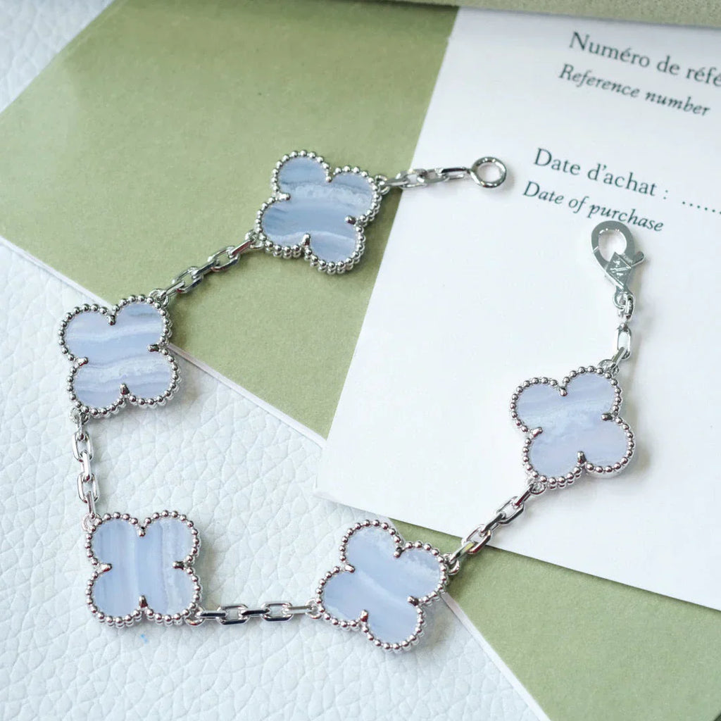 [Lumi]New  CLOVER 5 MOTIF PURPLE CHALCEDONY BRACELET COLLECTION