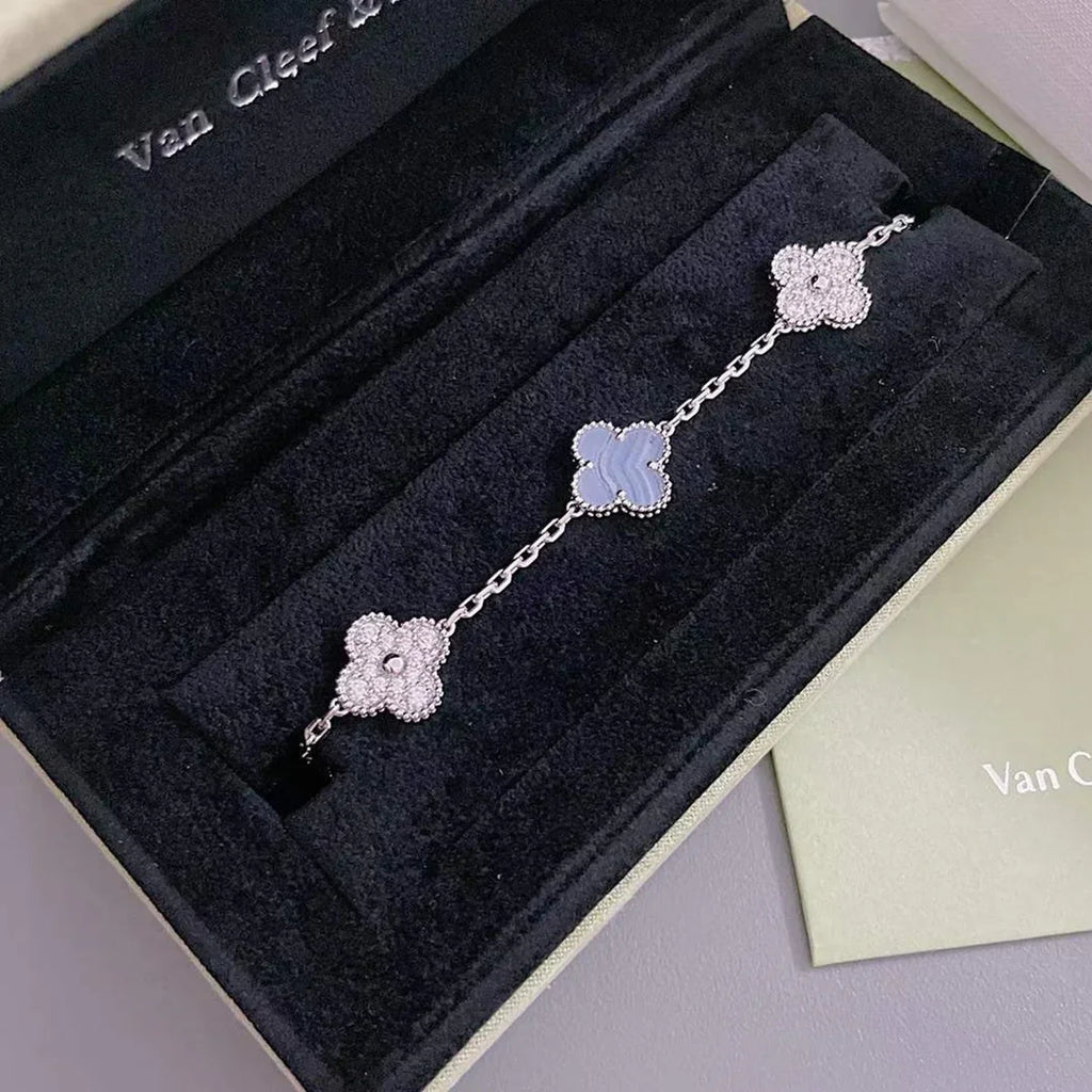 [Lumi]New  CLOVER 5 MOTIF PURPLE CHALCEDONY BRACELET COLLECTION