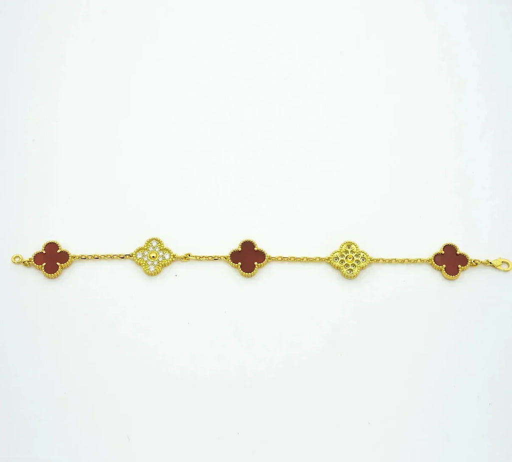 [Lumi jewelry] CLOVER 5 MOTIF RED CORNELIAN BRACELET COLLECTION