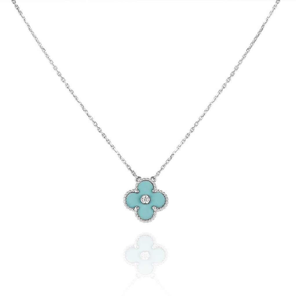 ¡®Lumi¡¯CLOVER 1 DIAMOND LIGHT BLUE SILVER NECKLACE