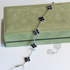 ¡®Lumi¡¯CLOVER 5 MOTIF VEINED ONYX BRACELET SILVER