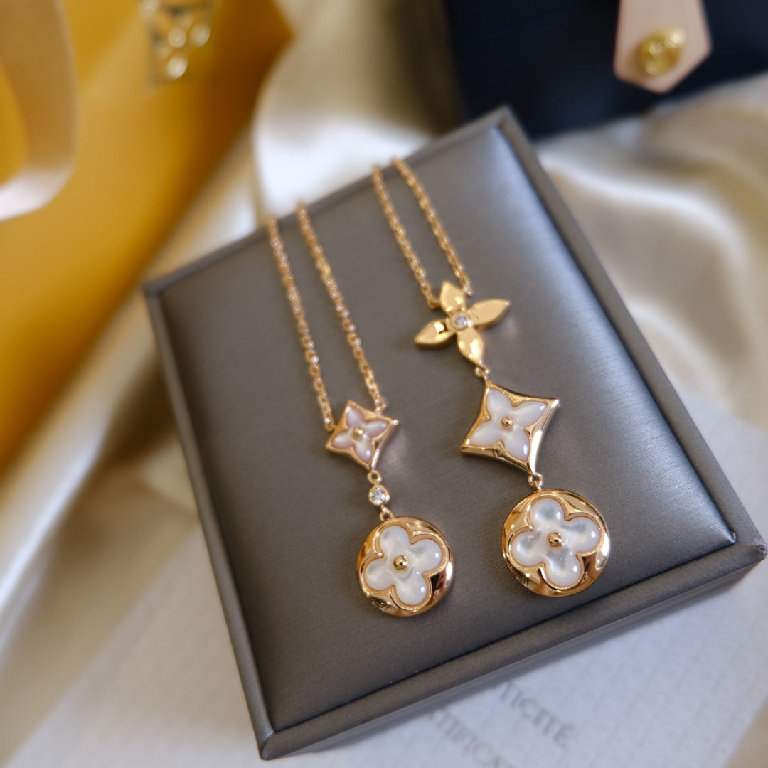 ¡®Lumi¡¯COLOR BLOSSOM LARIAT NECKLACE PINK GOLD WHITE MOTHER PEARL AND DIAMOND