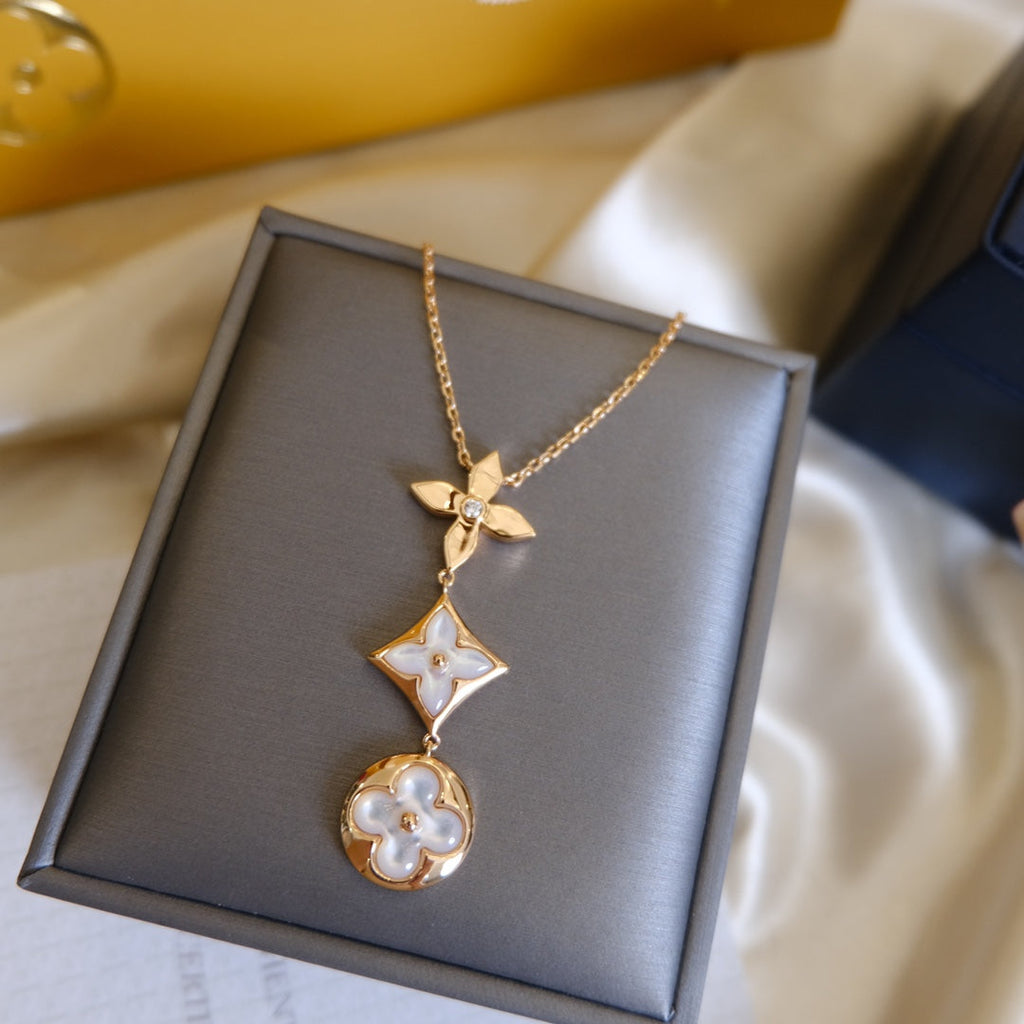 ¡®Lumi¡¯COLOR BLOSSOM LARIAT NECKLACE PINK GOLD WHITE MOTHER PEARL AND DIAMOND
