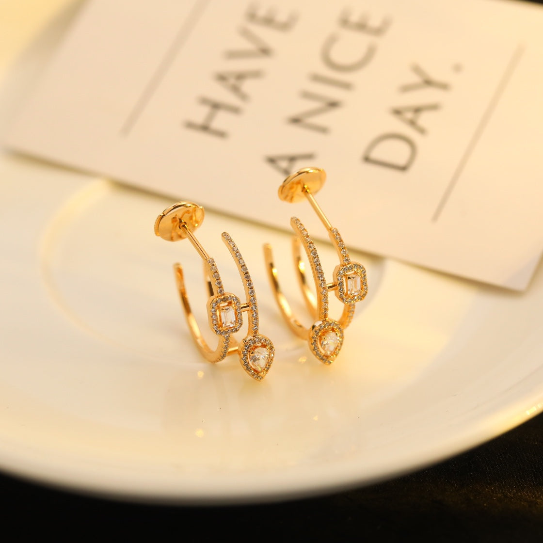 [Imperial Jewelrys]CREOLES MY TWIN 2 RANGS SILVER DIAMOND EARRINGS