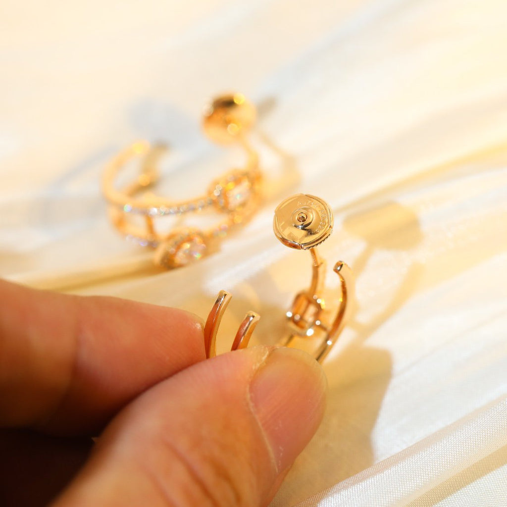 [Imperial Jewelrys]CREOLES MY TWIN 2 RANGS SILVER DIAMOND EARRINGS