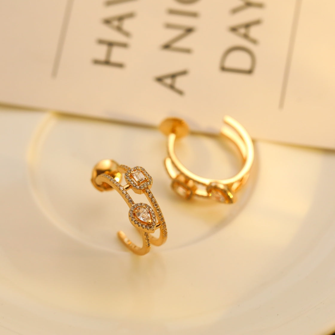 [Imperial Jewelrys]CREOLES MY TWIN 2 RANGS SILVER DIAMOND EARRINGS
