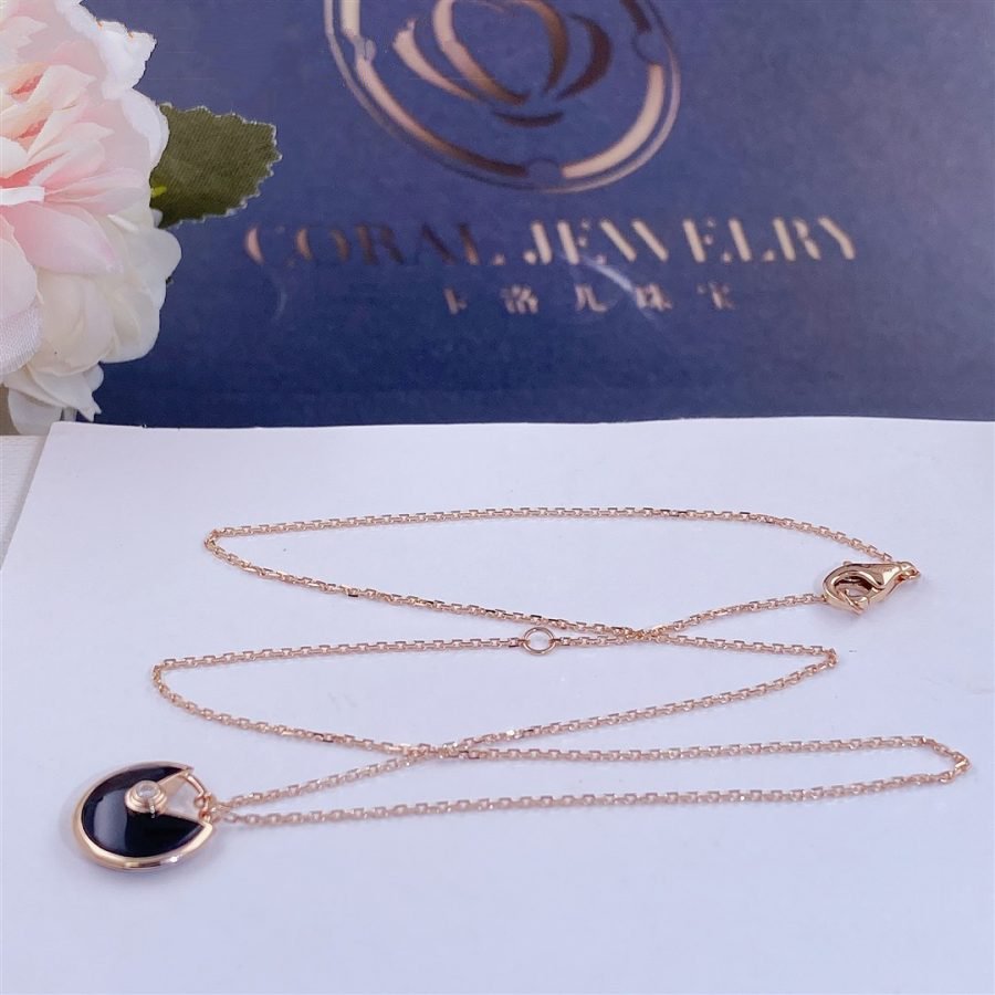 ¡®Lumi¡¯AMULETTE ROSE GOLD ONYX NECKLACE