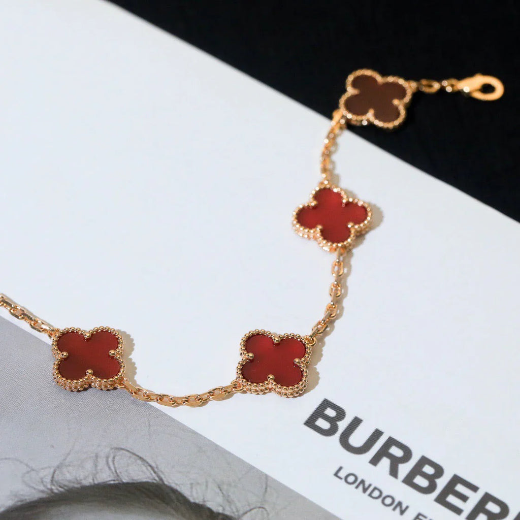 [Lumi jewelry] CLOVER 5 MOTIF RED CORNELIAN BRACELET COLLECTION
