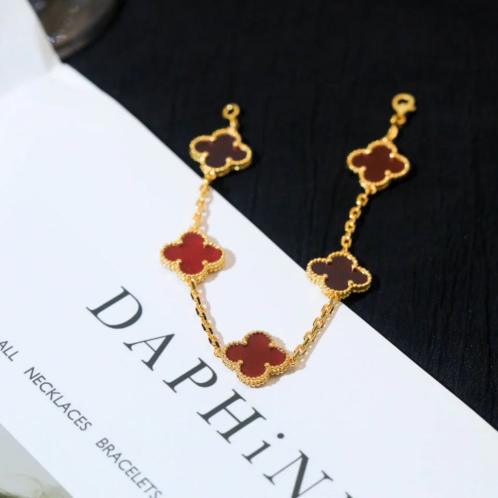 [Lumi]New  CLOVER 5 MOTIF RED CORNELIAN BRACELET COLLECTION