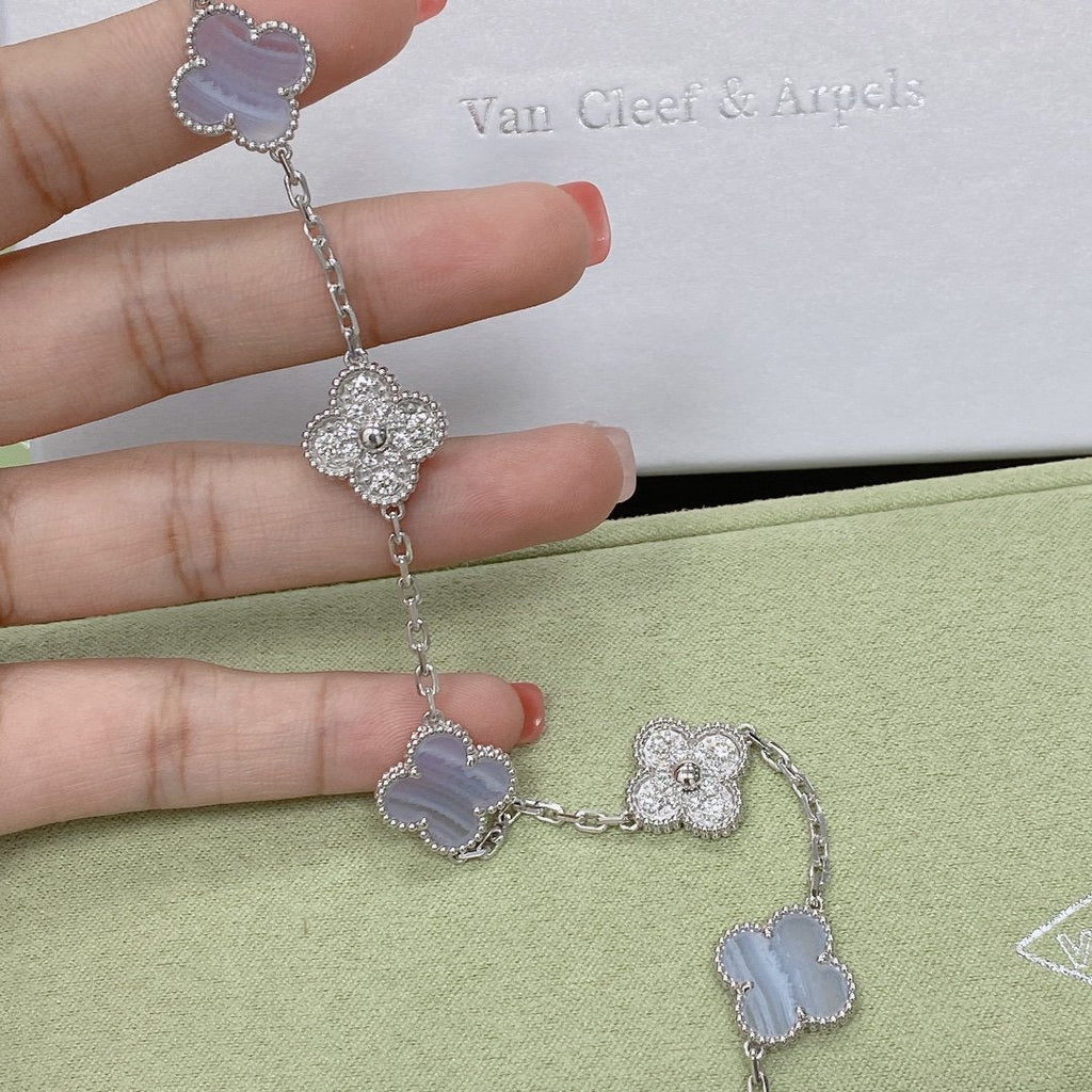 [Lumi]New  CLOVER 5 MOTIF PURPLE CHALCEDONY BRACELET COLLECTION
