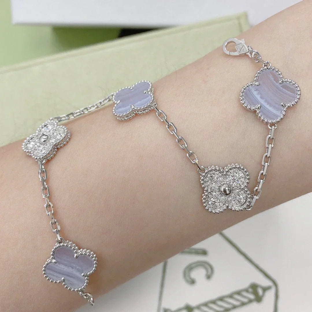 [Lumi]New  CLOVER 5 MOTIF PURPLE CHALCEDONY BRACELET COLLECTION