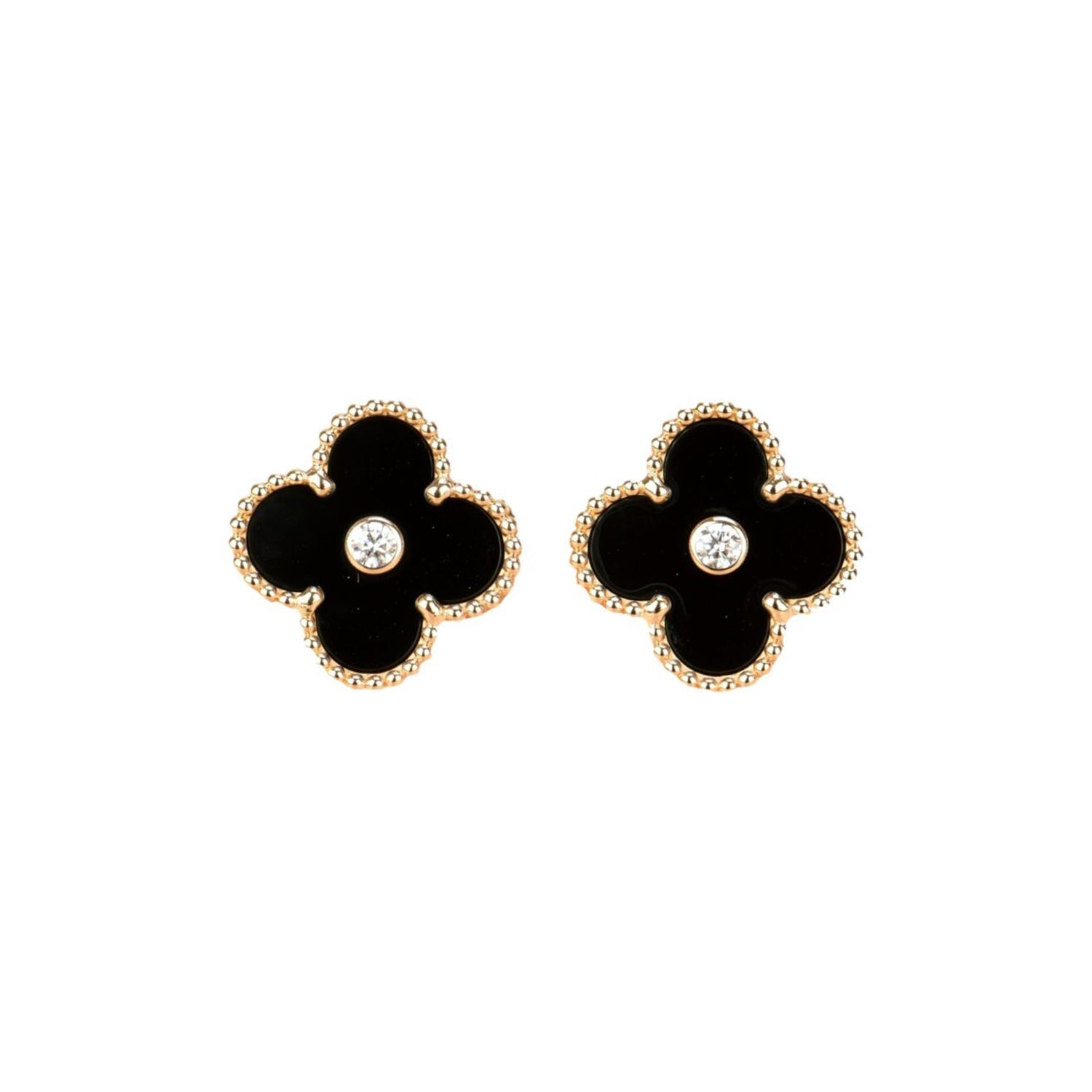 ¡®Lumi¡¯CLOVER MEDIUM 1 MOTIFS ONYX DIAMOND EARRINGS