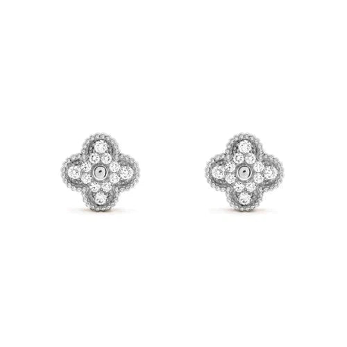 ¡®Lumi¡¯CLOVER 1 MOTIFS DIAMOND STUD EARRINGS SILVER