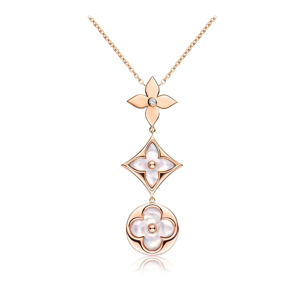 ¡®Lumi¡¯COLOR BLOSSOM LARIAT NECKLACE PINK GOLD WHITE MOTHER PEARL AND DIAMOND