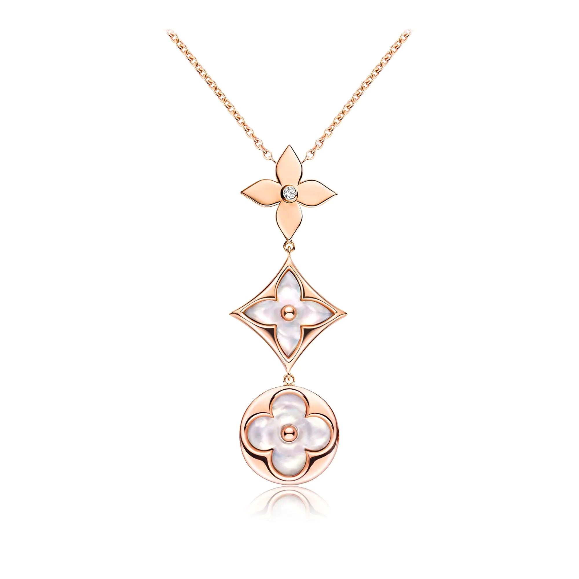 ¡®Lumi¡¯COLOR BLOSSOM LARIAT NECKLACE PINK GOLD WHITE MOTHER PEARL AND DIAMOND