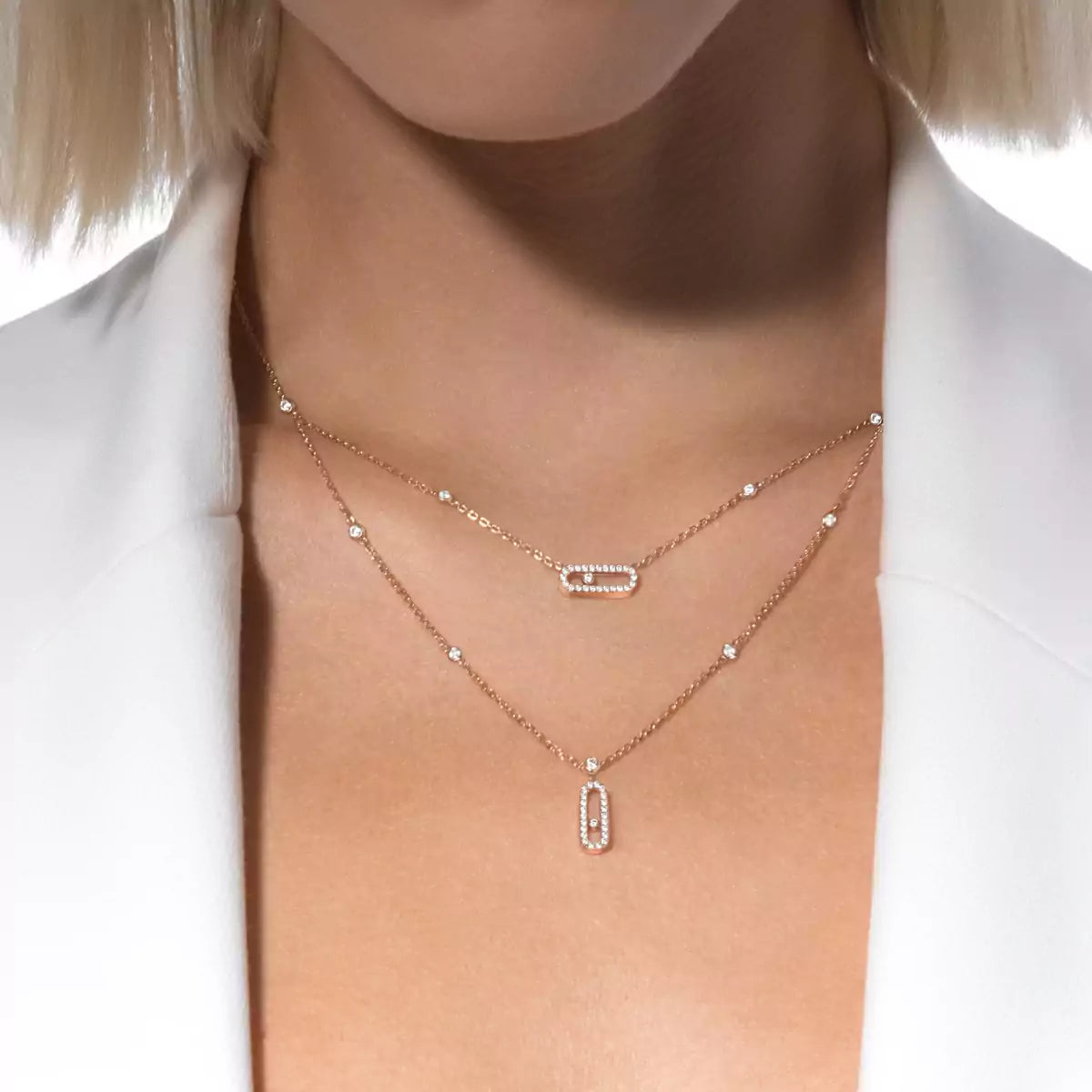[Imperial Jewelrys]2 Rows Rose Gold Diamond Pave_ Necklace Move Uno