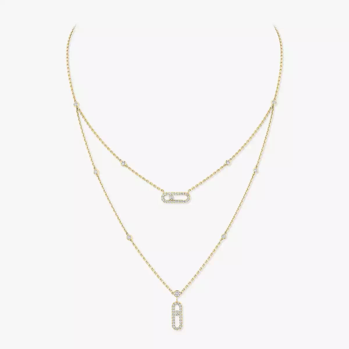 [Imperial Jewelrys]2 Rows Rose Gold Diamond Pave_ Necklace Move Uno