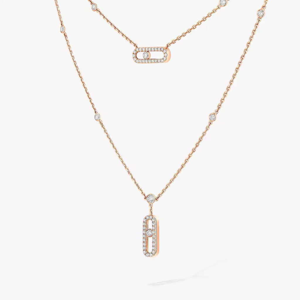 [Imperial Jewelrys]2 Rows Rose Gold Diamond Pave_ Necklace Move Uno