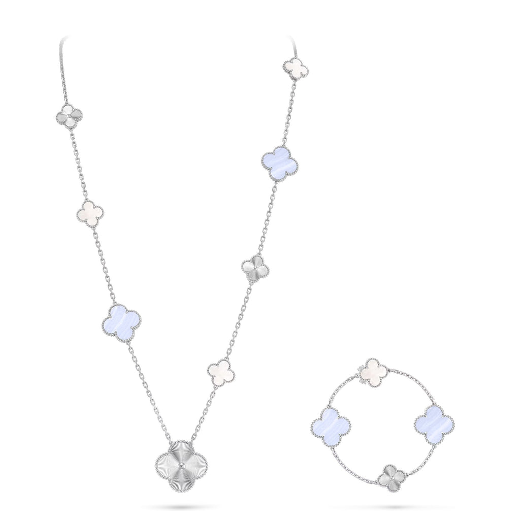 [Lumi jewelry]DETACHABLE CLOVER 15(11+4) FLOWER SILVER NECKLACE SET