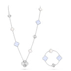 [Lumi jewelry]DETACHABLE CLOVER 15(11+4) FLOWER SILVER NECKLACE SET