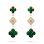 ¡®Lumi¡¯CLOVER EARRINGS GOLD MALACHITE DIAMOND 3 MOTIF
