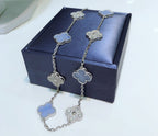 ¡®Lumi¡¯CLOVER 10 MOTIFS CHALCEDONY DIAMONDS SILVER NECKLACE
