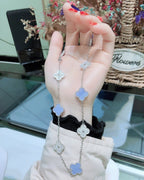 ¡®Lumi¡¯CLOVER 10 MOTIFS CHALCEDONY DIAMONDS SILVER NECKLACE