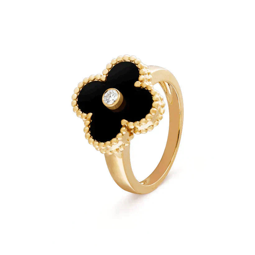 ¡®Lumi¡¯CLOVER ONYX RING GOLD DIAMOND